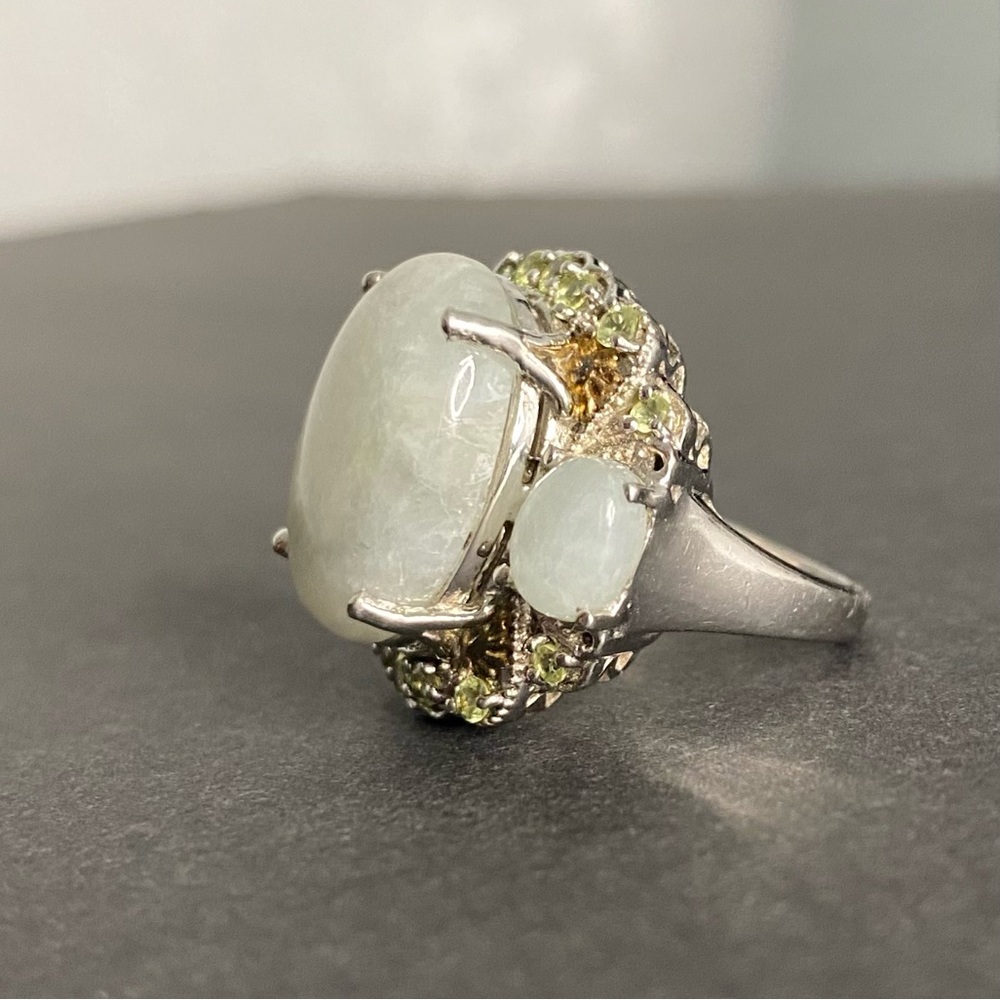 Vintage Icy Jade and Peridot Multi-Stone Sterling Silver Ring Sz 6